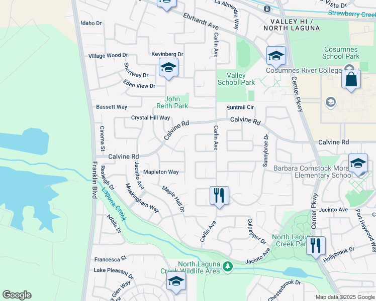 map of restaurants, bars, coffee shops, grocery stores, and more near 8450 Montpelier Way in Sacramento