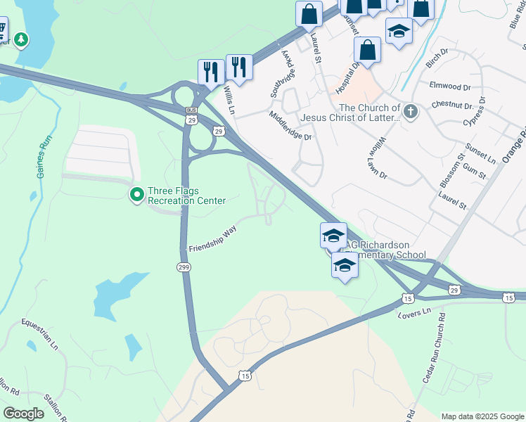 map of restaurants, bars, coffee shops, grocery stores, and more near 900 Friendship Way in Culpeper