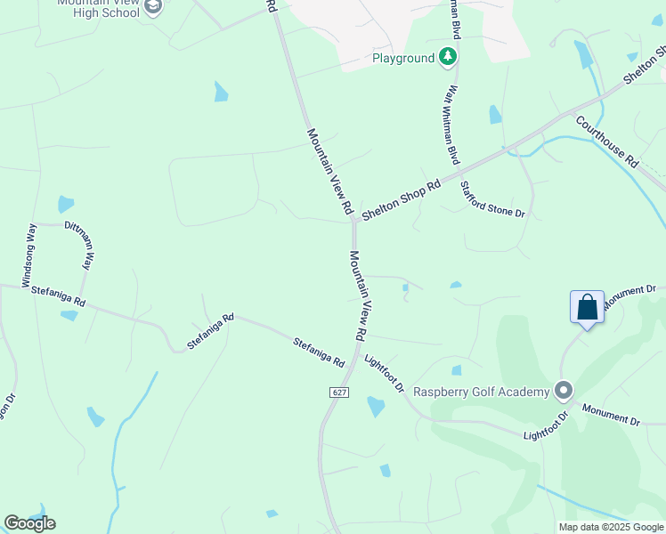 map of restaurants, bars, coffee shops, grocery stores, and more near 1875 Mountain View Road in Stafford