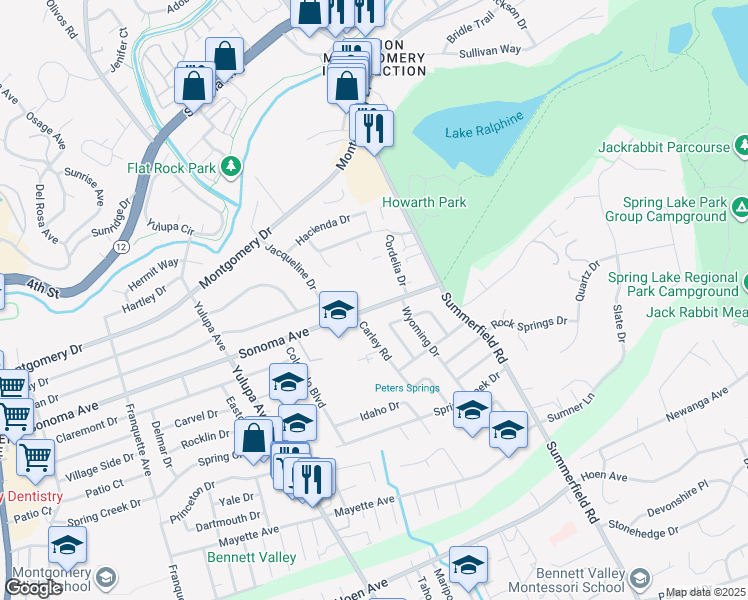 map of restaurants, bars, coffee shops, grocery stores, and more near 3637 Sonoma Avenue in Santa Rosa