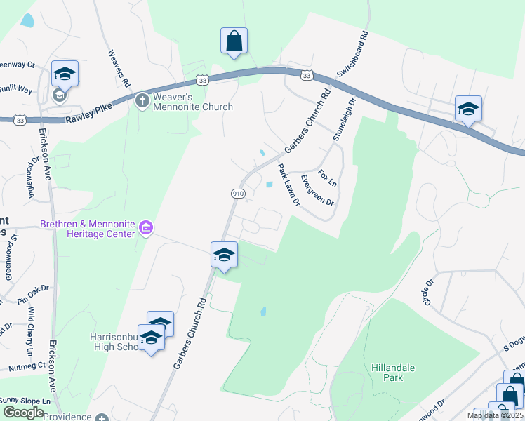 map of restaurants, bars, coffee shops, grocery stores, and more near 1630 Bald Eagle Circle in Harrisonburg