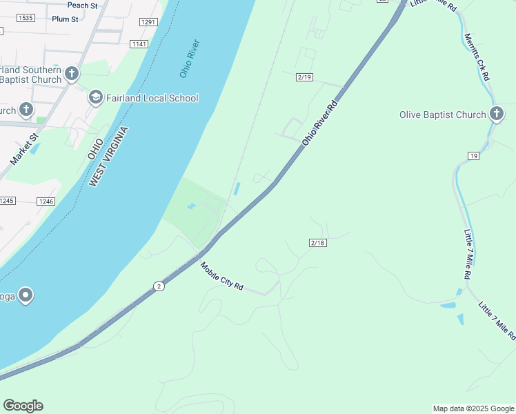 map of restaurants, bars, coffee shops, grocery stores, and more near 5831 Ohio River Road in Huntington