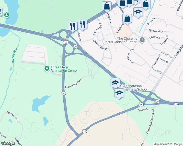 map of restaurants, bars, coffee shops, grocery stores, and more near 900 Friendship Way in Culpeper