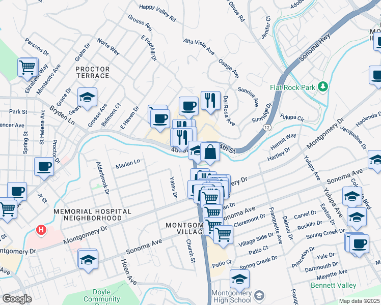 map of restaurants, bars, coffee shops, grocery stores, and more near 2810 4th Street in Santa Rosa