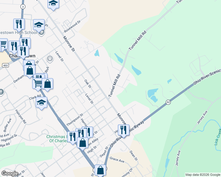 map of restaurants, bars, coffee shops, grocery stores, and more near 1411 Tunnel Mill Road in Charlestown
