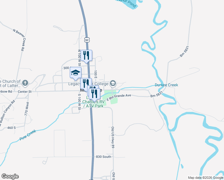 map of restaurants, bars, coffee shops, grocery stores, and more near 301 Center Street in Marysvale