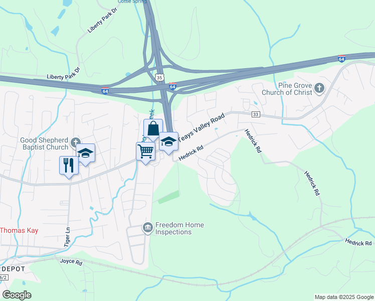 map of restaurants, bars, coffee shops, grocery stores, and more near 161 Hedrick Rd in Scott Depot