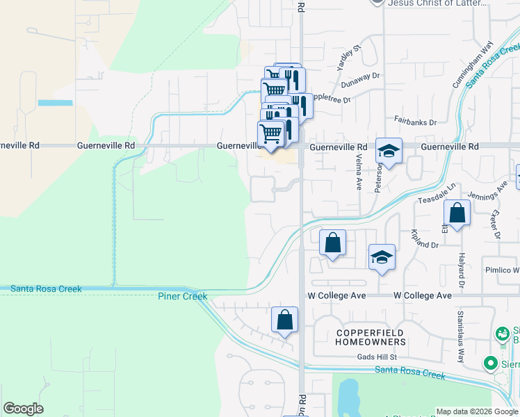 map of restaurants, bars, coffee shops, grocery stores, and more near 2587 Greenvale Lane in Santa Rosa