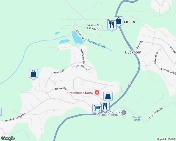 map of restaurants, bars, coffee shops, grocery stores, and more near 26355 Hillview Lane in Pioneer