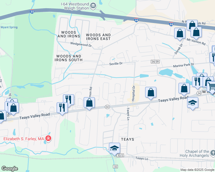 map of restaurants, bars, coffee shops, grocery stores, and more near 298 Washington Circle in Hurricane