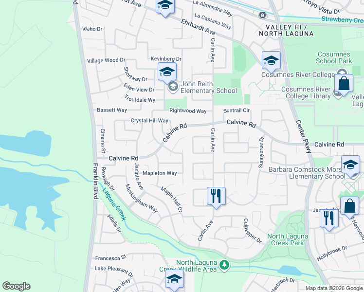 map of restaurants, bars, coffee shops, grocery stores, and more near 8450 Montpelier Way in Sacramento
