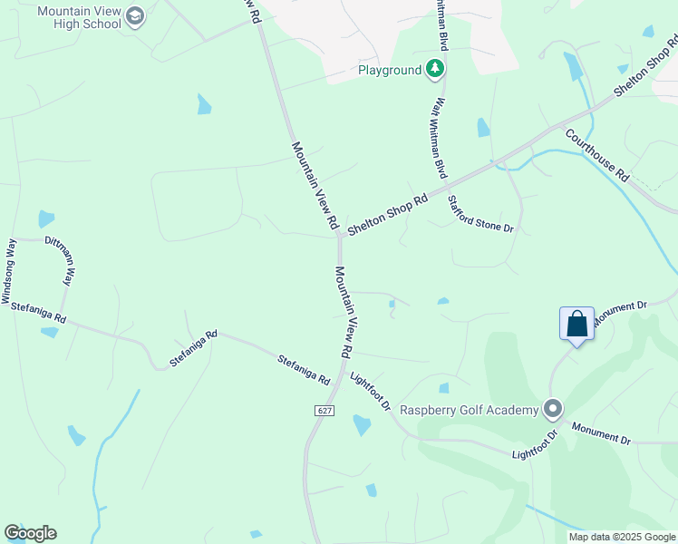 map of restaurants, bars, coffee shops, grocery stores, and more near 1875 Mountain View Road in Stafford
