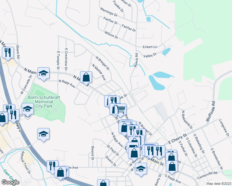 map of restaurants, bars, coffee shops, grocery stores, and more near 720 North Metter Avenue in Columbia