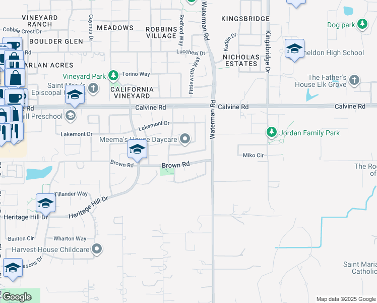 map of restaurants, bars, coffee shops, grocery stores, and more near 9237 Crosscourt Way in Elk Grove