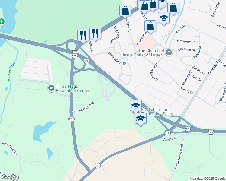 map of restaurants, bars, coffee shops, grocery stores, and more near 900 Friendship Way in Culpeper