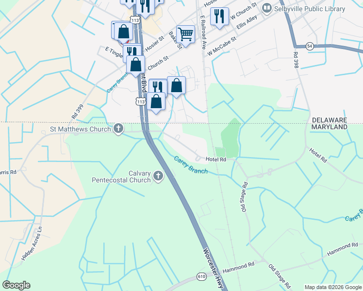 map of restaurants, bars, coffee shops, grocery stores, and more near 9732 Hotel Road in Bishopville