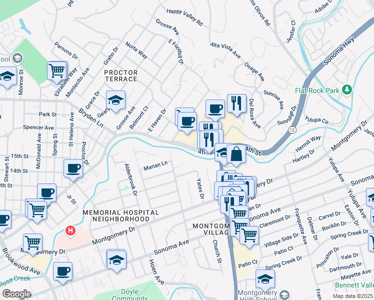 map of restaurants, bars, coffee shops, grocery stores, and more near 2548 4th Street in Santa Rosa