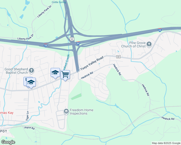 map of restaurants, bars, coffee shops, grocery stores, and more near 215 Hedrick Road in Teays Valley