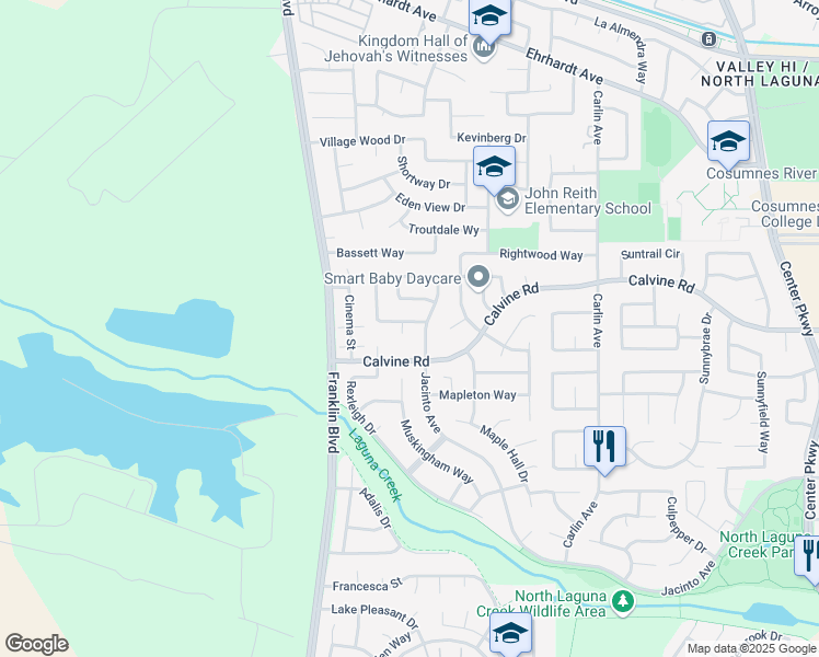map of restaurants, bars, coffee shops, grocery stores, and more near 5 Sorbell Court in Sacramento