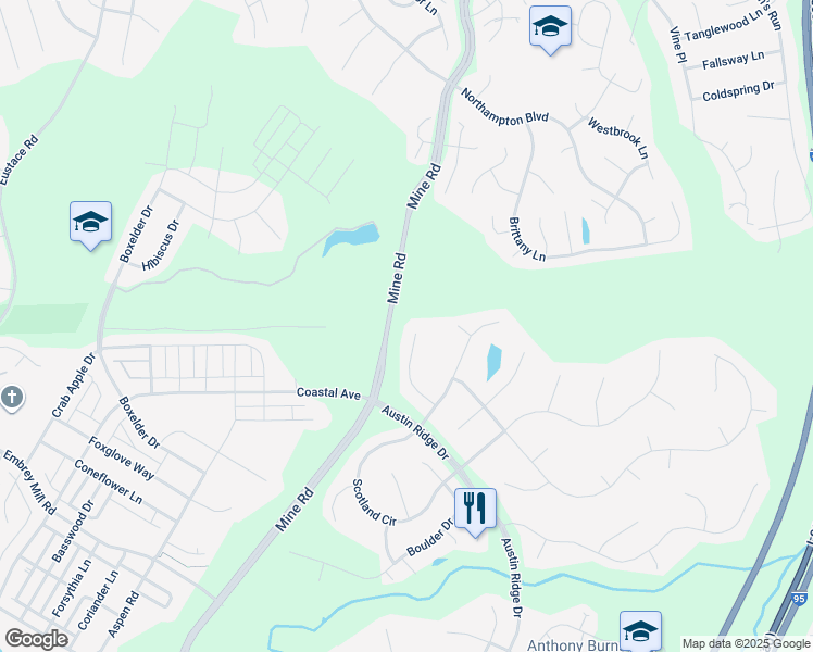map of restaurants, bars, coffee shops, grocery stores, and more near 25 Morrissey Stone Court in Stafford