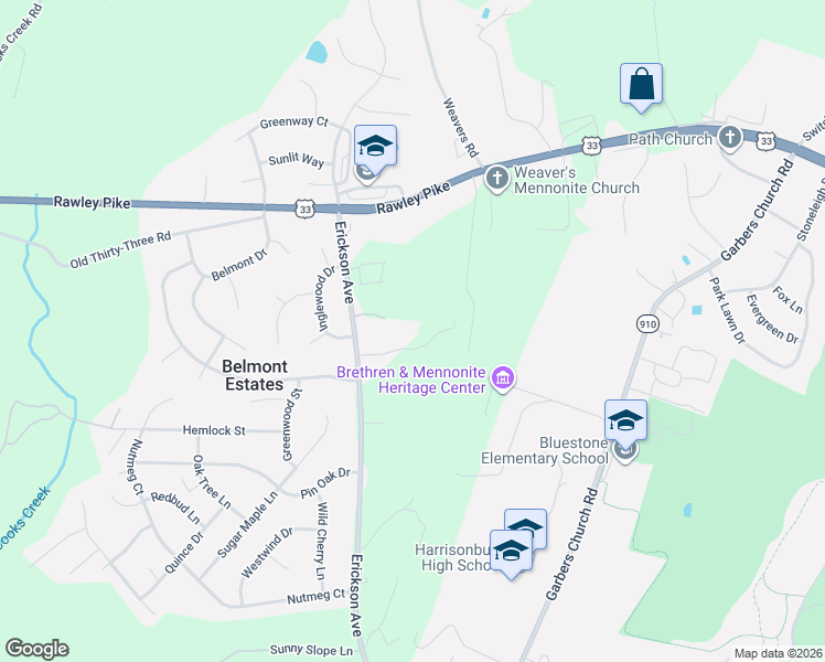map of restaurants, bars, coffee shops, grocery stores, and more near 2500-2698 Karawood Lane in Harrisonburg
