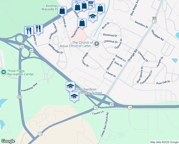 map of restaurants, bars, coffee shops, grocery stores, and more near 133 Elizabeth Street in Culpeper
