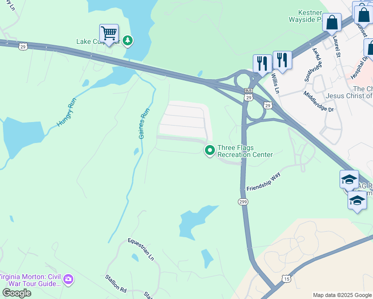 map of restaurants, bars, coffee shops, grocery stores, and more near 12327 Osprey Lane in Culpeper