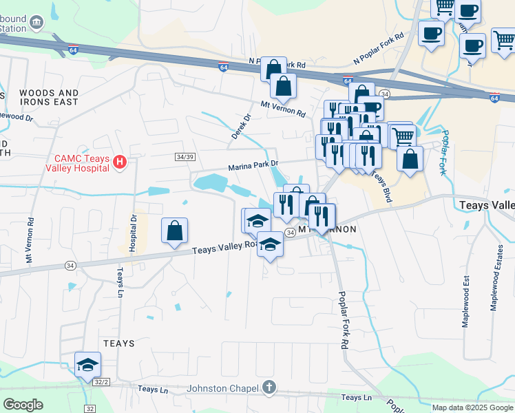 map of restaurants, bars, coffee shops, grocery stores, and more near 95 Lakeside Drive in Hurricane