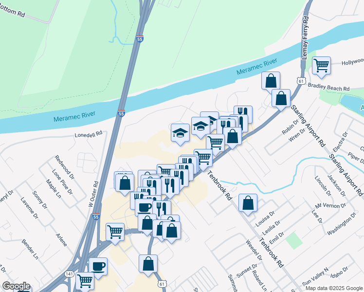 map of restaurants, bars, coffee shops, grocery stores, and more near 751 Jeffco Boulevard in Arnold