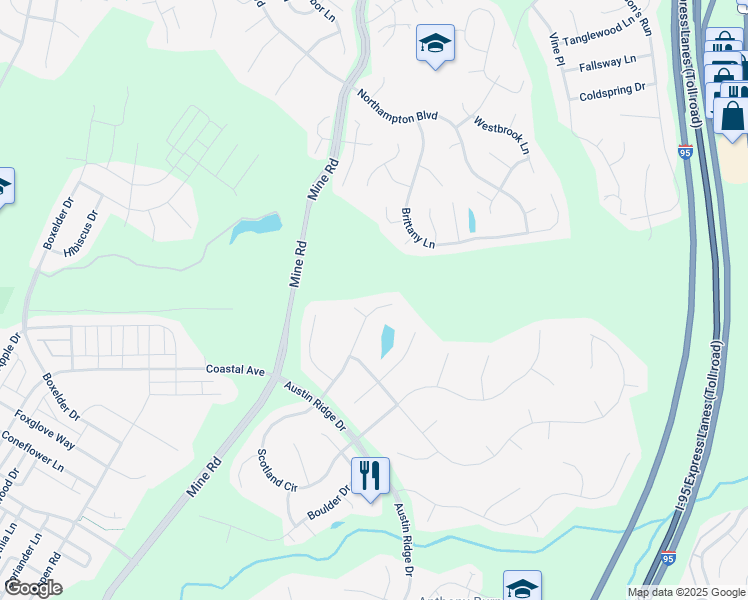 map of restaurants, bars, coffee shops, grocery stores, and more near 35 Francis Court in Stafford