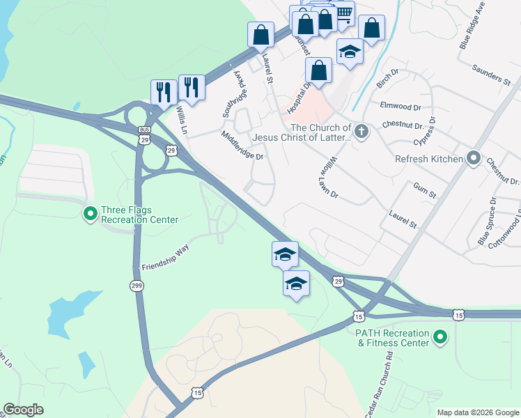 map of restaurants, bars, coffee shops, grocery stores, and more near 600 Friendship Way in Culpeper