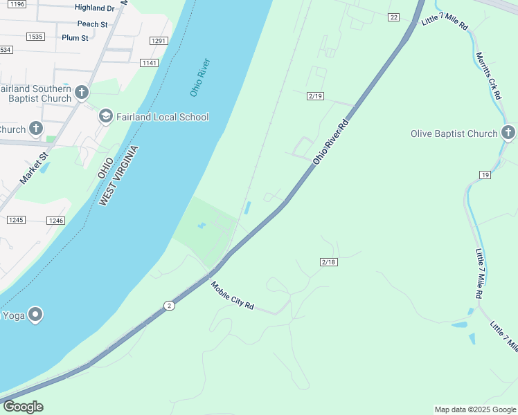 map of restaurants, bars, coffee shops, grocery stores, and more near 5831 Ohio River Road in Huntington