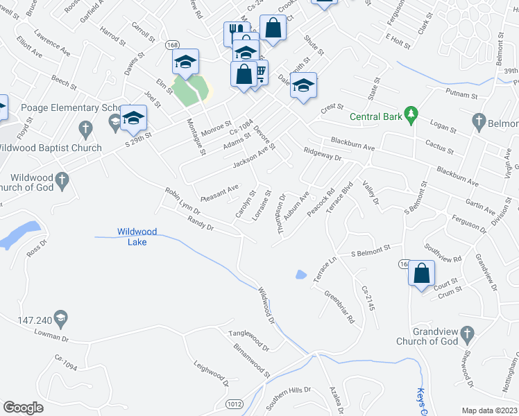 map of restaurants, bars, coffee shops, grocery stores, and more near 2737 Lorraine Street in Ashland