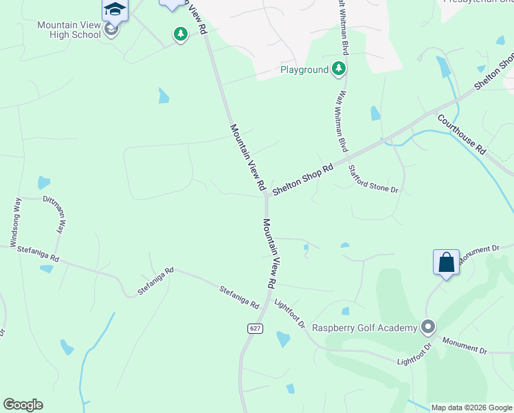 map of restaurants, bars, coffee shops, grocery stores, and more near 1907 Mountain View Road in Stafford