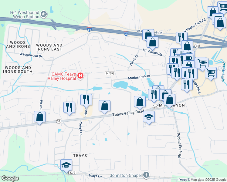 map of restaurants, bars, coffee shops, grocery stores, and more near 113 Marina Park Drive in Hurricane