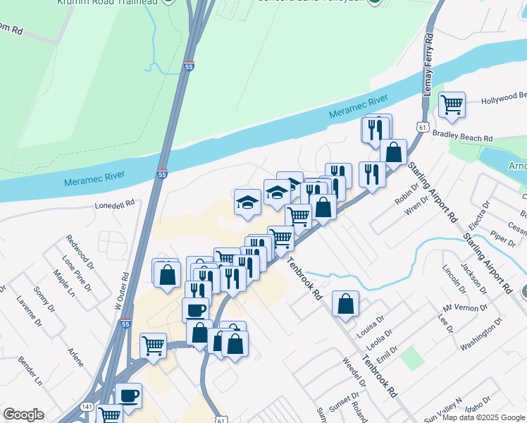 map of restaurants, bars, coffee shops, grocery stores, and more near 743 Jeffco Boulevard in Arnold
