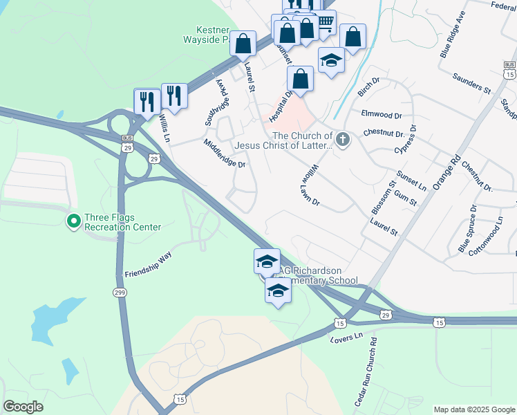 map of restaurants, bars, coffee shops, grocery stores, and more near 760 Ripplebrook Drive in Culpeper