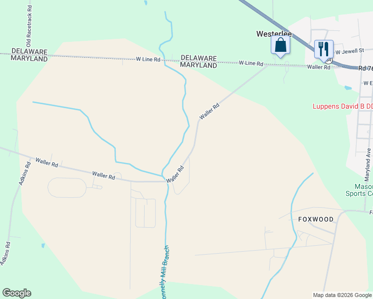 map of restaurants, bars, coffee shops, grocery stores, and more near 29308 Waller Road in Delmar