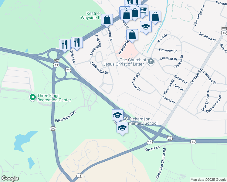 map of restaurants, bars, coffee shops, grocery stores, and more near 760 Ripplebrook Drive in Culpeper