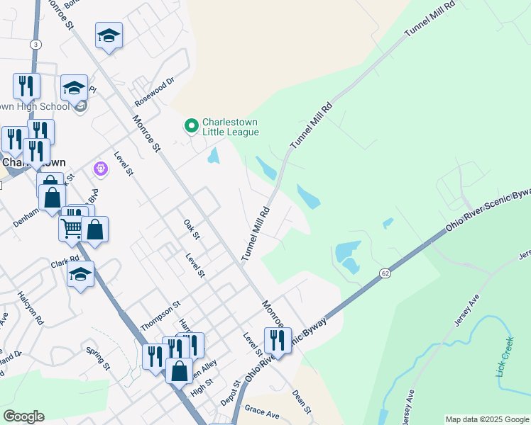 map of restaurants, bars, coffee shops, grocery stores, and more near 1430 Tunnel Mill Road in Charlestown