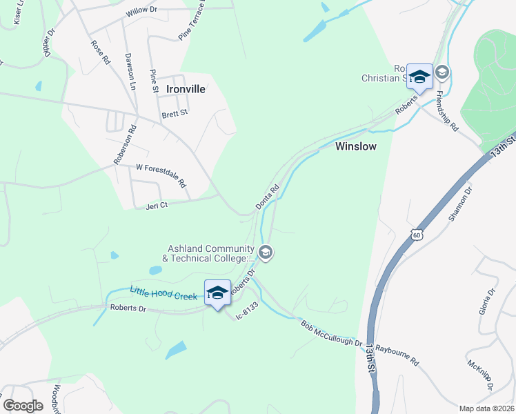 map of restaurants, bars, coffee shops, grocery stores, and more near 4531 Roberts Drive in Ashland