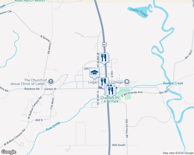 map of restaurants, bars, coffee shops, grocery stores, and more near 165 North 100 West Street in Marysvale