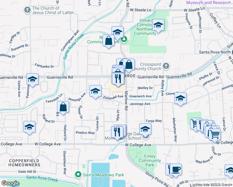 map of restaurants, bars, coffee shops, grocery stores, and more near 1941 Zinfandel Avenue in Santa Rosa