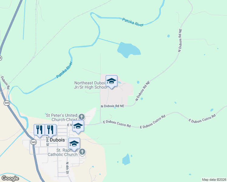 map of restaurants, bars, coffee shops, grocery stores, and more near 4711 N Dubois Road Northeast in Dubois