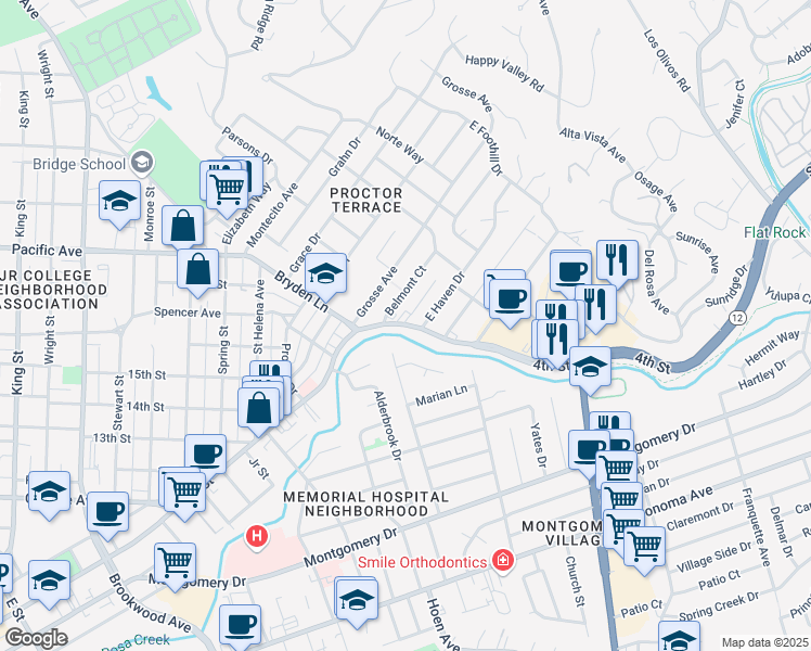 map of restaurants, bars, coffee shops, grocery stores, and more near 2018 4th Street in Santa Rosa