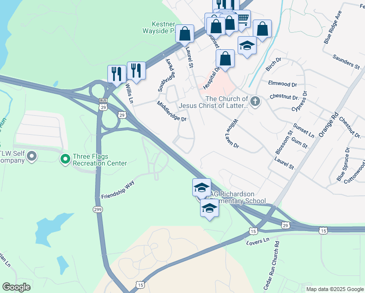 map of restaurants, bars, coffee shops, grocery stores, and more near 795 Ripplebrook Drive in Culpeper