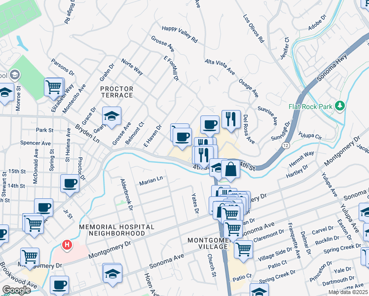 map of restaurants, bars, coffee shops, grocery stores, and more near 2759 4th Street in Santa Rosa