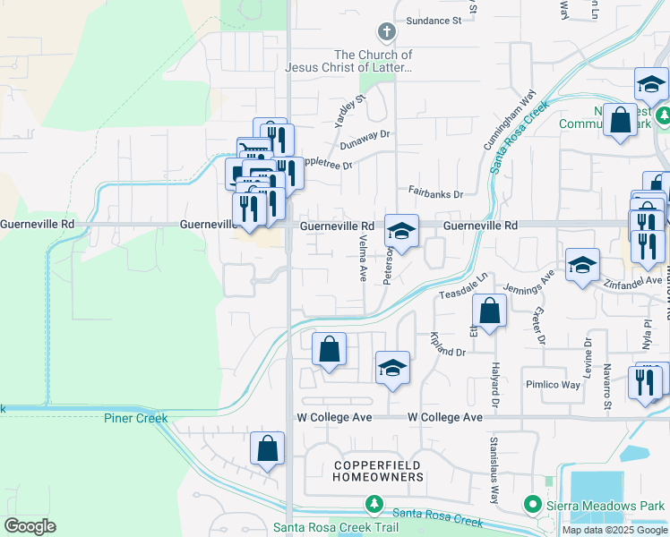 map of restaurants, bars, coffee shops, grocery stores, and more near 2463 Westpoint Place in Santa Rosa