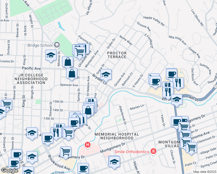 map of restaurants, bars, coffee shops, grocery stores, and more near 1828 Austin Way in Santa Rosa