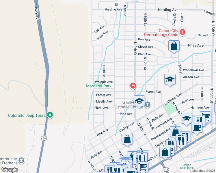 map of restaurants, bars, coffee shops, grocery stores, and more near 1304 North 6th Street in Cañon City